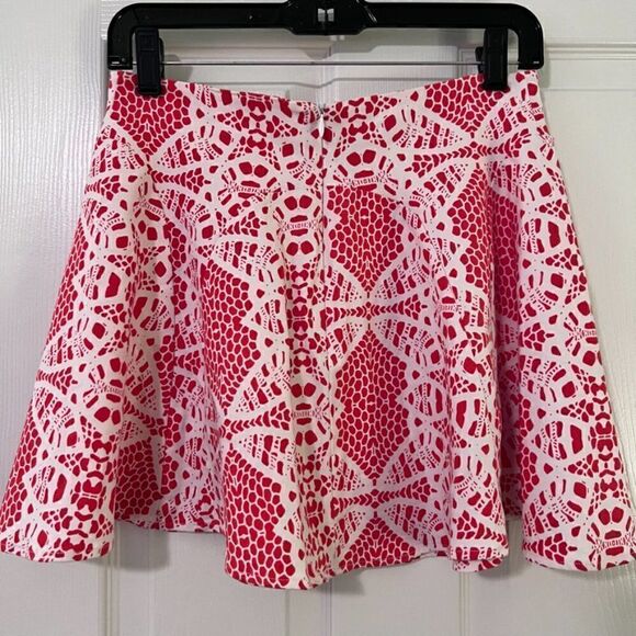 Parker Red and White Lace Design Full Back Zip Skater Skirt Size L - Picture 2 of 5